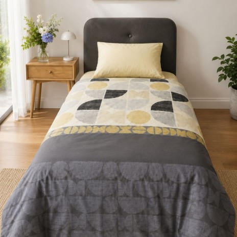 Lenjerie pat 1 persoana Formo bej Cotton Box bumbac ranforce model geometric in nuante bej gri si alb