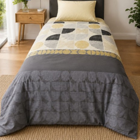 Lenjerie pat 1 persoana Formo bej Cotton Box bumbac ranforce model geometric in nuante bej gri si alb
