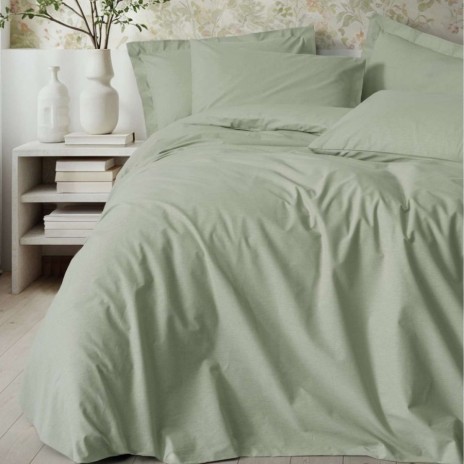 Lenjerie pat 1 persoana Cotton Box Plain Verde Sage din bumbac ranforce cu design uni elegant