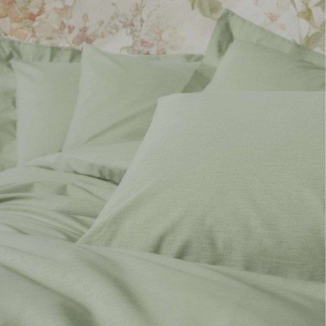 Lenjerie pat 1 persoana Cotton Box Plain Verde Sage din bumbac ranforce cu design uni elegant