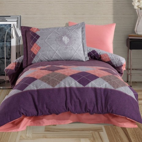 Lenjerie pat 1 persoana Hobby Home Carilla roz si mov, cu imprimeu geometric