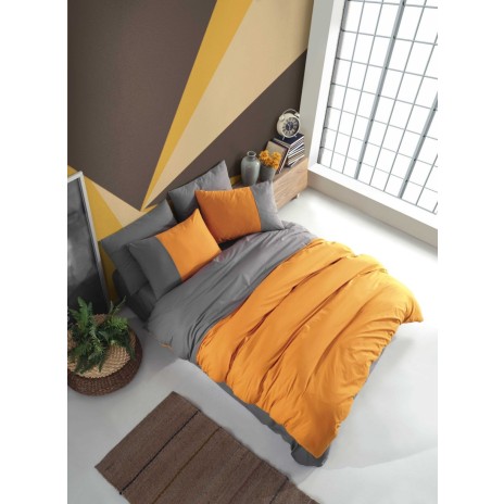 Lenjerie pat 1 persoana poplin percale, Hobby Home, Diamond Orange, Anthracite