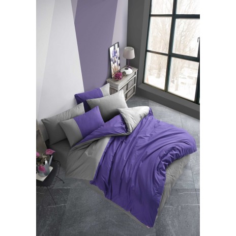 Lenjerie pat 1 persoana poplin percale, Hobby Home, Diamond Purple, Anthracite