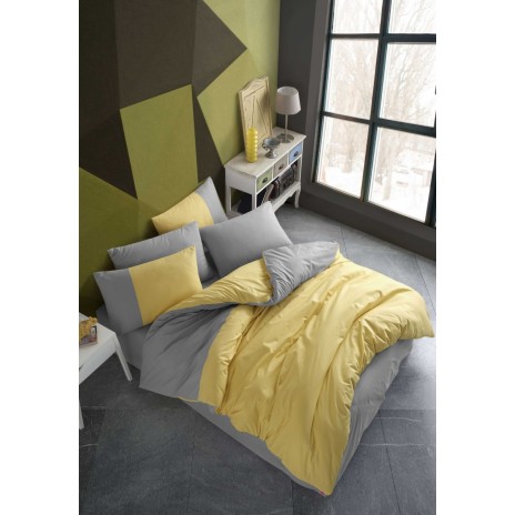 Lenjerie pat 1 persoana poplin percale, Hobby Home, Diamond Yellow, Anthracite