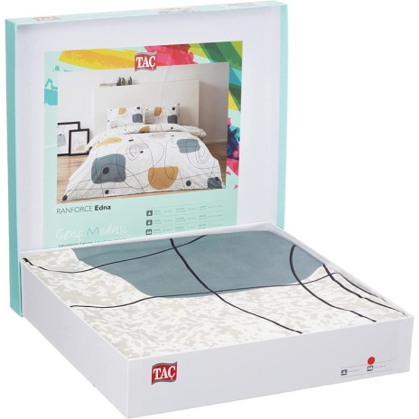 Lenjerie pat 1 persoana TAC bumbac 100% ranforce, cearceaf elastic saltea 120x200 cm, Edna