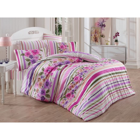 Lenjerie pat 3 piese, bumbac 100% ranforce,1 persoana,  Bahar Home, Carolin Lilac