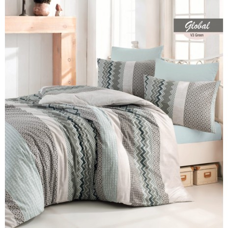 Lenjerie pat 3 piese, bumbac 100% ranforce,1 persoana,  Bahar Home, Global Green