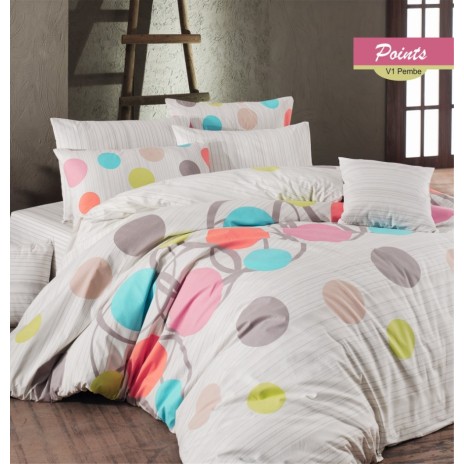 Lenjerie pat 3 piese, bumbac 100% ranforce,1 persoana,  Bahar Home, Points Pink
