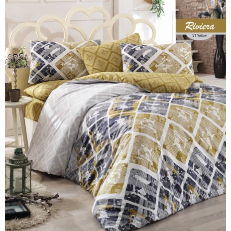 Lenjerie pat 3 piese, bumbac 100% ranforce,1 persoana,  Bahar Home, Riviera Yellow