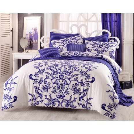 Lenjerie pat 3 piese, bumbac 100% ranforce,1 persoana,  Bahar Home, Royal Blue