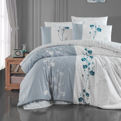 Lenjerie pat bumbac 100% ranforce 6 piese First Choice Camela Gri floral 200x220