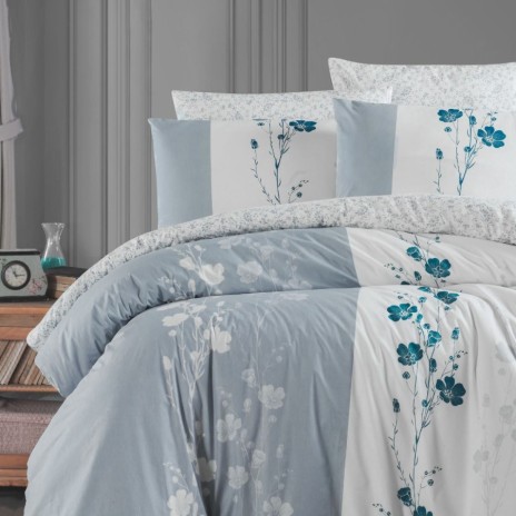 Lenjerie pat bumbac 100% ranforce 6 piese First Choice Camela Gri floral 200x220