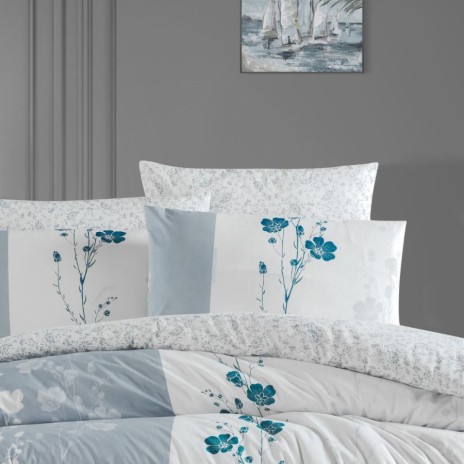 Lenjerie pat bumbac 100% ranforce 6 piese First Choice Camela Gri floral 200x220