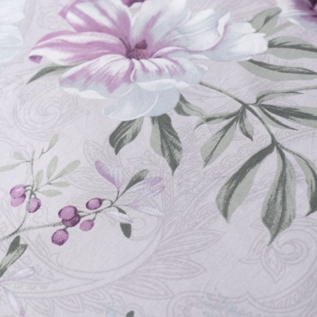 Lenjerie de pat First Choice Gracie Ash 6 piese bumbac 100% ranforce imprimeu floral roz lila pe fundal gri