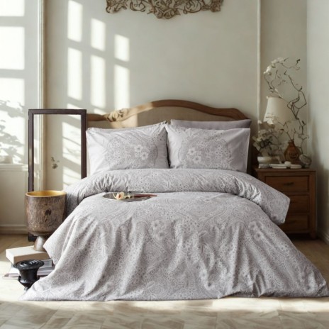 Lenjerie de pat First Choice Richman Gri 6 piese bumbac ranforce cu imprimeu ornamental paisley gri