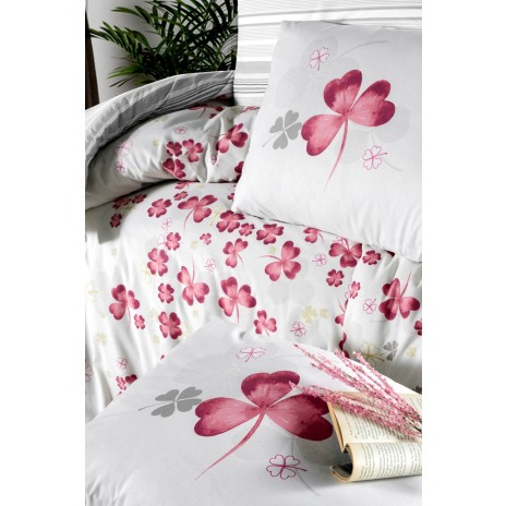 Lenjerie de pat Story Home Change Powder din bumbac cu model floral roz și gri