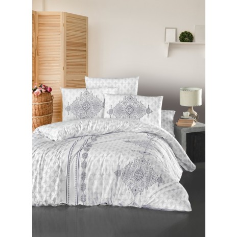 Lenjerie de pat Story Home Daniel din bumbac cu model geometric gri pe fundal alb