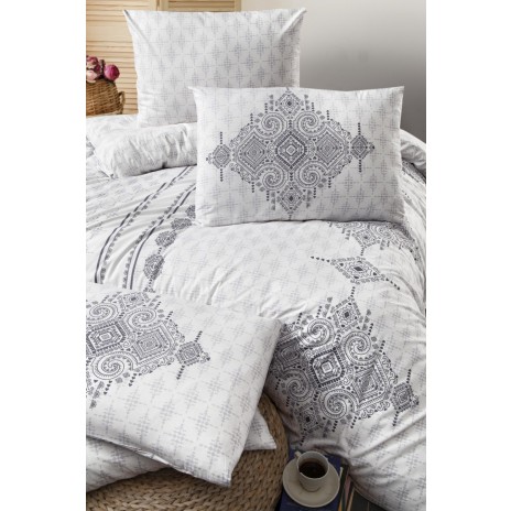 Lenjerie de pat Story Home Daniel din bumbac cu model geometric gri pe fundal alb