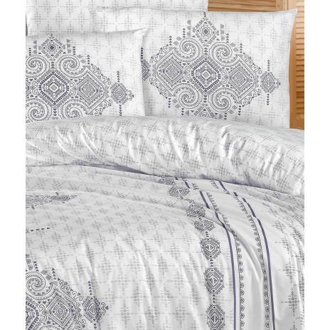 Lenjerie de pat Story Home Daniel din bumbac cu model geometric gri pe fundal alb