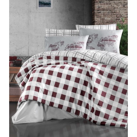 Lenjerie pat bumbac 100% ranforce, 6 piese, Story Home, Edmond Dark Red