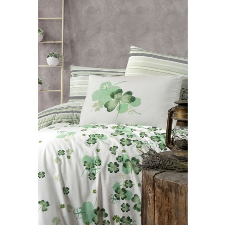 Lenjerie de pat Story Home Change Green din bumbac cu model de trifoi verde