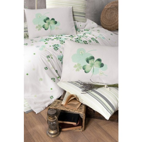 Lenjerie de pat Story Home Change Green din bumbac cu model de trifoi verde