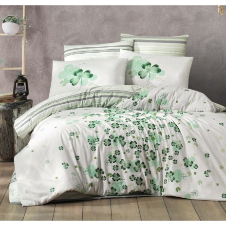 Lenjerie de pat Story Home Change Green din bumbac cu model de trifoi verde