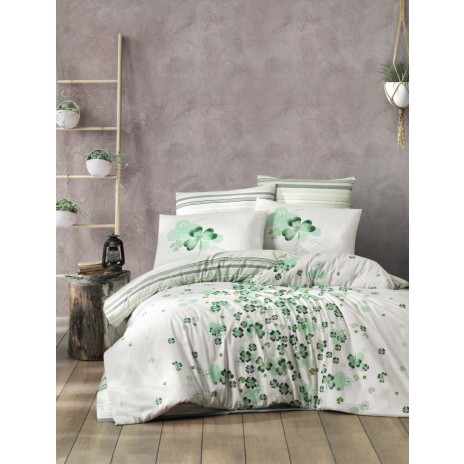 Lenjerie de pat Story Home Change Green din bumbac cu model de trifoi verde