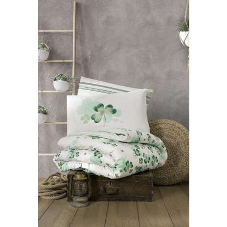 Lenjerie de pat Story Home Change Green din bumbac cu model de trifoi verde