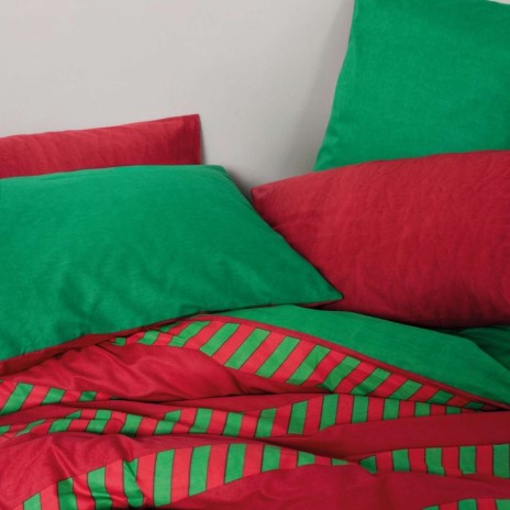 Lenjerie pat Craciun 1 persoana bumbac ranforce Holly Green