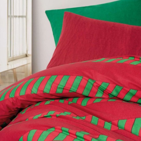 Lenjerie pat Craciun 1 persoana bumbac ranforce Holly Green