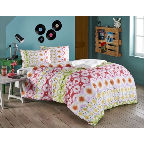 Lenjerie de pat cu elastic pentru saltea de 160x200cm din bumbac 100% ranforce, model Tac Enzo, set de 4 piese.