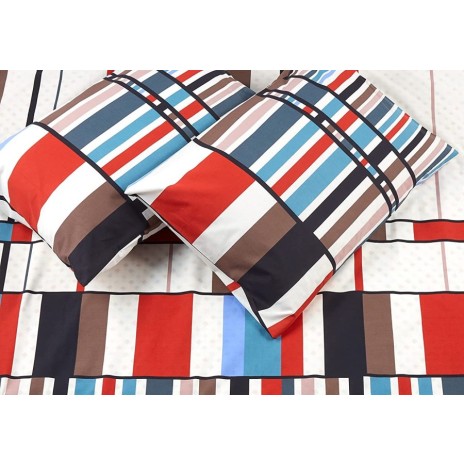Lenjerie de pat cu elastic pentru saltea de 160x200 cm, design modern în dungi multicolore, bumbac 100% ranforce