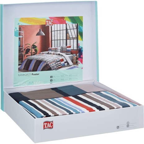 Lenjerie de pat cu elastic pentru saltea de 160x200 cm, design modern în dungi multicolore, bumbac 100% ranforce