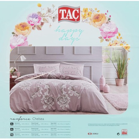 Lenjerie de pat model baroc în nuanțe de lila și alb, pat dublu, din bumbac 100% ranforce, Tac Chelsea
