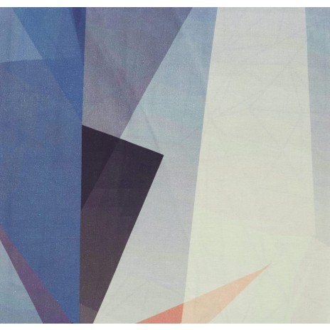 Lenjerie de pat din bumbac ranforce 100% cu model geometric abstract în nuanțe de albastru și gri, decorată cu accente de portocaliu și alb