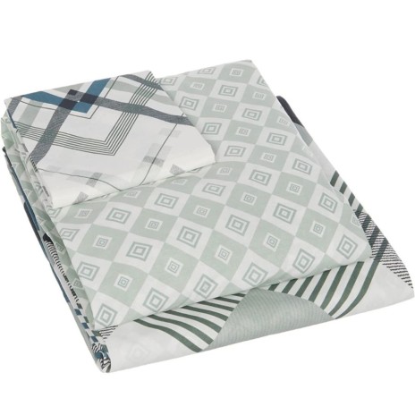 Lenjerie de pat din bumbac ranforce 100% cu model geometric în nuanțe de petrol și gri, decorată cu forme abstracte și detalii moderne