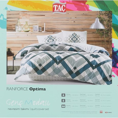 Lenjerie de pat din bumbac ranforce 100% cu model geometric în nuanțe de petrol și gri, decorată cu forme abstracte și detalii moderne