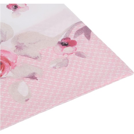 Lenjerie de pat cu elastic, model floral roz și roșu pe fundal alb, pat dublu, din bumbac 100% ranforce, Tac Shiny
