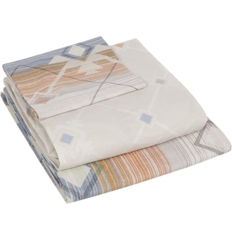 Lenjerie de pat cu elastic, model geometric în nuanțe de bej, mov și gri, pat dublu, din bumbac 100% ranforce, Tac Venita