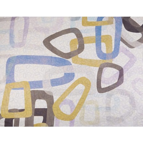 Lenjerie de pat cu elastic pentru saltea de 160x200 cm, design abstract verde, mov, galben și gri, bumbac 100% ranforce