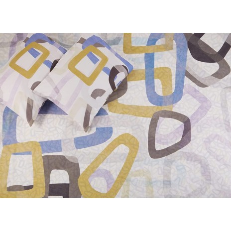 Lenjerie de pat cu elastic pentru saltea de 160x200 cm, design abstract verde, mov, galben și gri, bumbac 100% ranforce