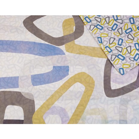Lenjerie de pat cu elastic pentru saltea de 160x200 cm, design abstract verde, mov, galben și gri, bumbac 100% ranforce