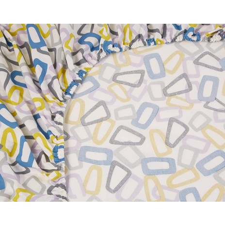 Lenjerie de pat cu elastic pentru saltea de 160x200 cm, design abstract verde, mov, galben și gri, bumbac 100% ranforce