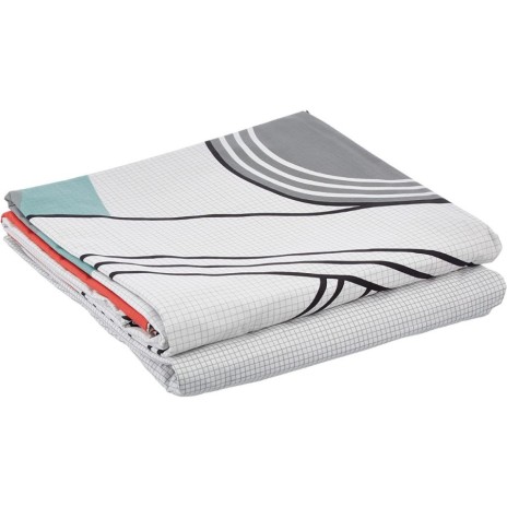 Lenjerie de pat cu elastic pentru saltea de 160x200 cm, design geometric modern în nuanțe de gri, negru și roșu, bumbac 100% ranforce