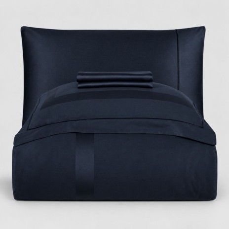 Lenjerie de pat Montova Bleumarin La Romano, bumbac satinat 300TC, chenare geometrice bleumarin
