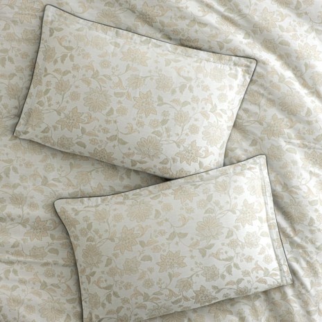 Lenjerie pat satin jacquard 300TC La Romano Edesa Bej set 6 piese floral bej verde