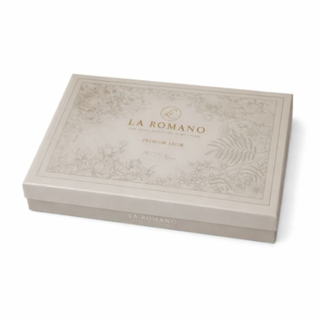 Lenjerie pat satin jacquard 300TC La Romano Edesa Bej set 6 piese floral bej verde