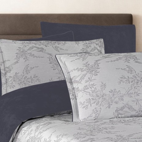 Lenjerie pat satin jacquard 300TC La Romano Merida Gri set 6 piese floral gri bleumarin