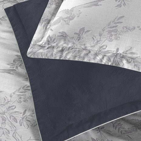 Lenjerie pat satin jacquard 300TC La Romano Merida Gri set 6 piese floral gri bleumarin